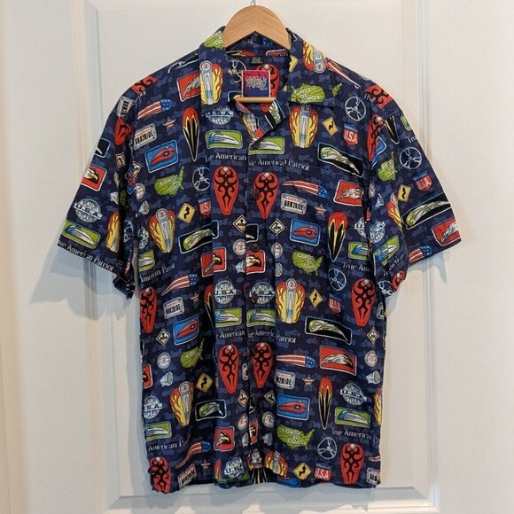 Dem Crazy Men's Shirt Size Medium Button Up America USA Roadtrip Print - Picture 1 of 13